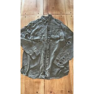 Express Boyfriend Shirt Olive Green Lyocell Button Down Utility Blouse Small S